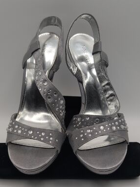 Nine West | Gunmetal Crystal Detail Slingback Heels